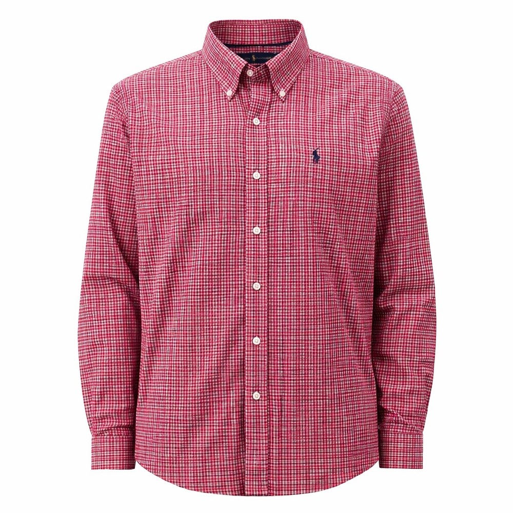 Ralph Lauren Non Iron Plaid Button Down Shirt Men Large Red Prep‎ Windowpane